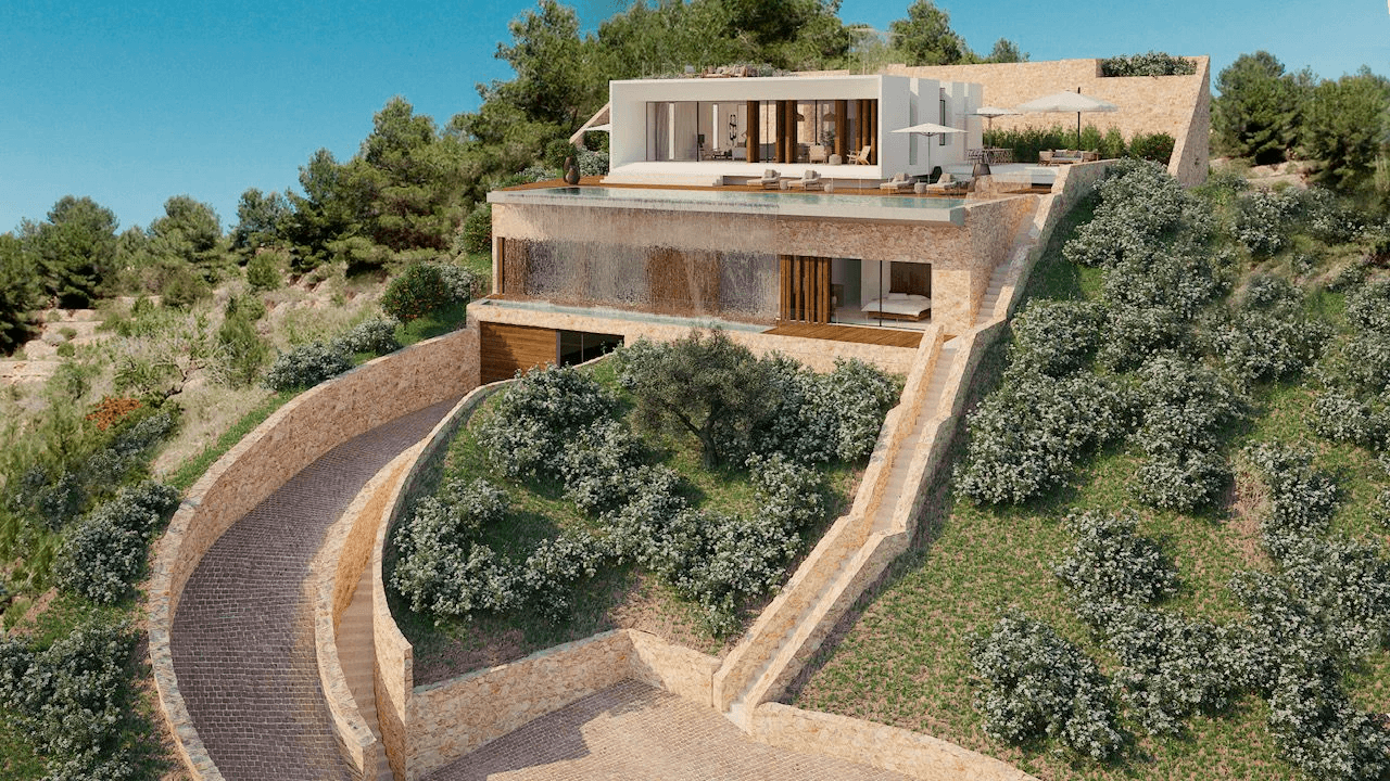 Newly built villa for sale in Roca Llisa with views of nature.
