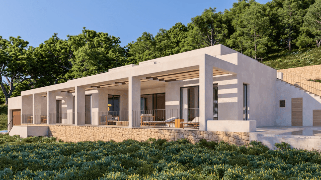 Villa de lujo con vistas panorámicas al mar en construcción en Sa Caleta